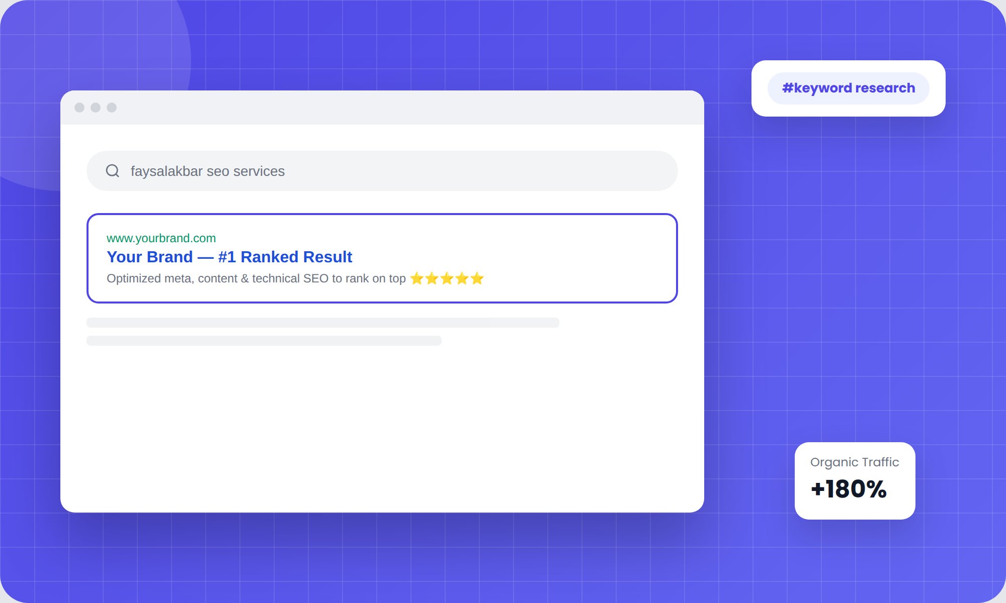 SEO growth dashboard showing keyword rankings and traffic