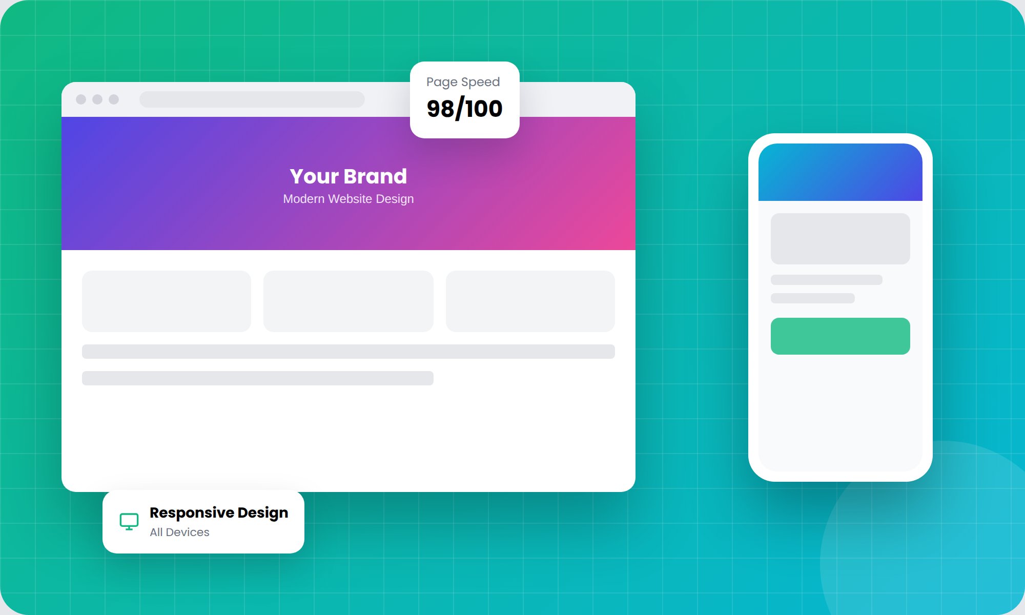 Responsive website design mockup on browser and phone